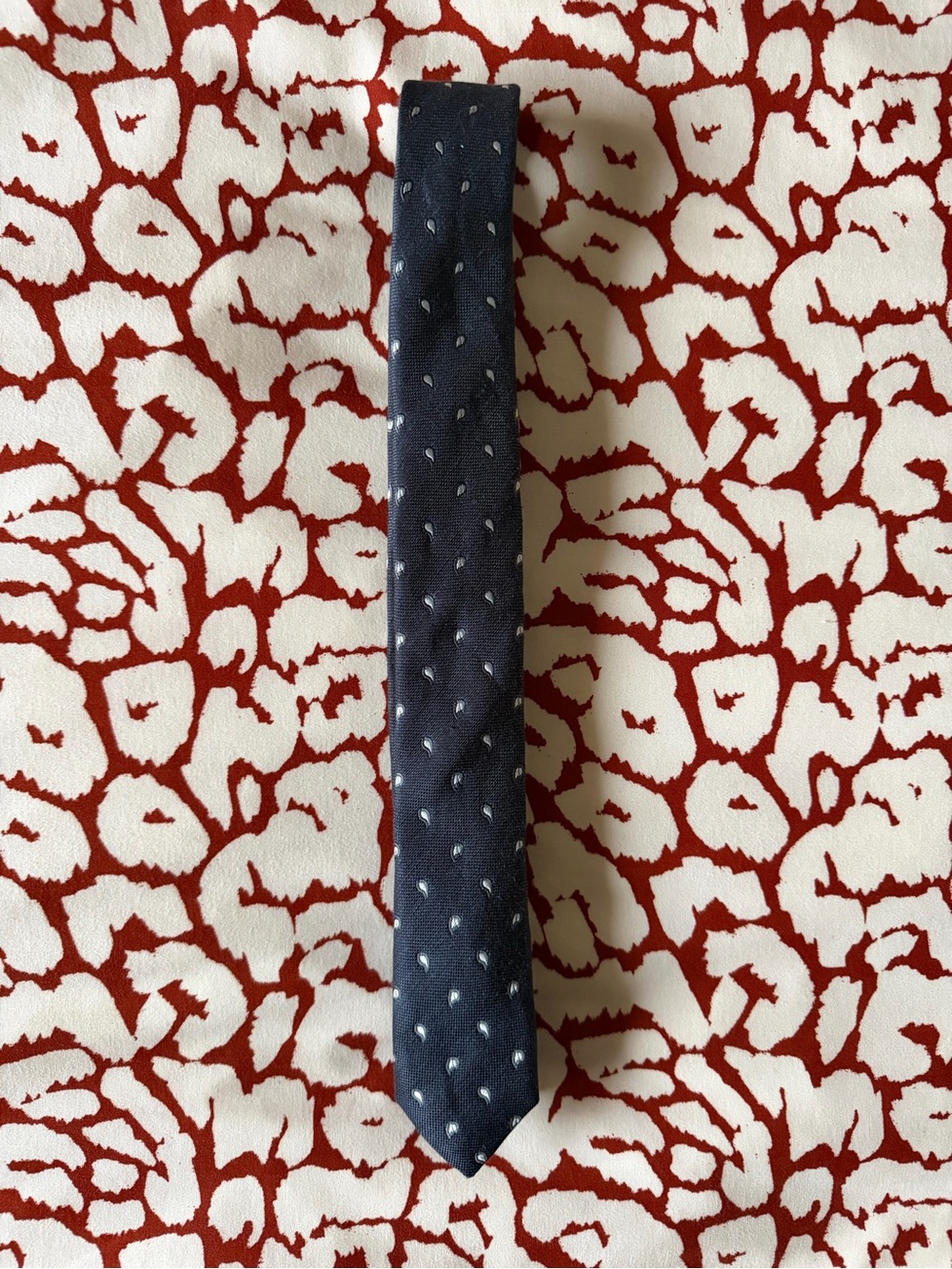 Zara Black Label Silk Twill Skinny Navy Silver Tie Made in Italy